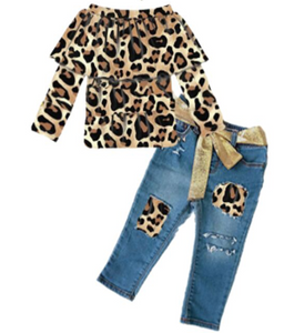 Fall Preorder: Ruffle Detail Leopard Denim Outfit