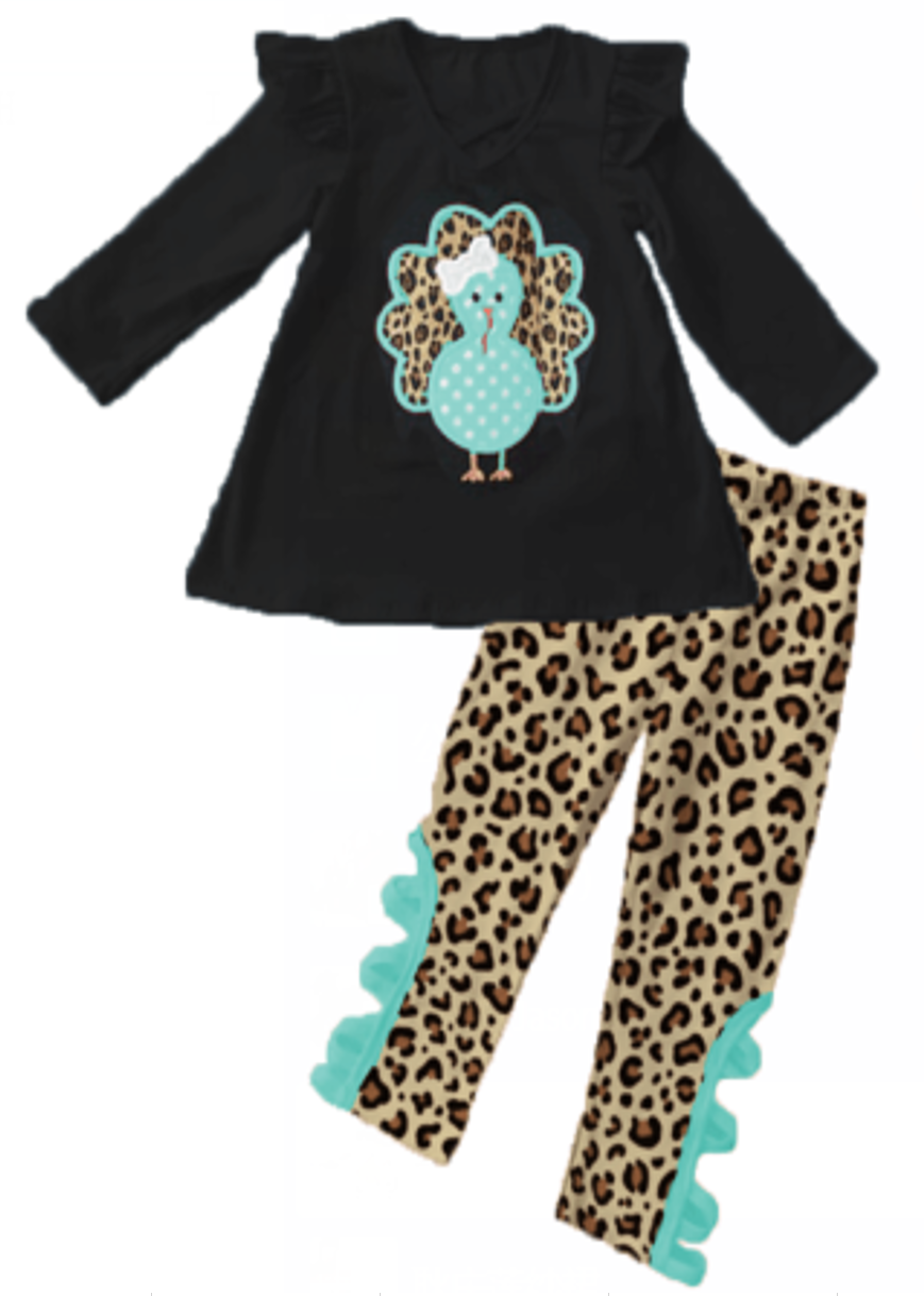 Fall Preorder: Mint and Leopard Turkey Friend Outfit