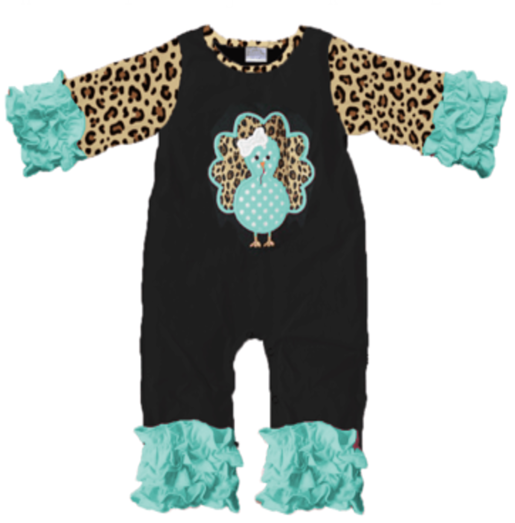 Fall Preorder: Mint and Leopard Turkey Friend Ruffle Romper