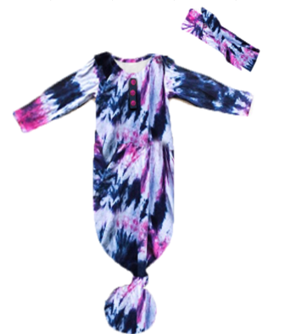 Fall Preorder: Tie Dye Baby Gown with Headband