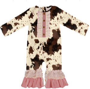 Fall Preorder: Cowhide Lace 'n Ruffles Romper