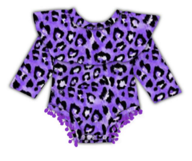 Fall Preorder: Ruffles 'n Poms Romper: Purple Animal Print