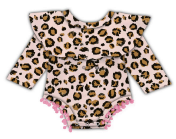 Fall Preorder: Ruffles 'n Poms Romper: Ivory/Pink Animal Print