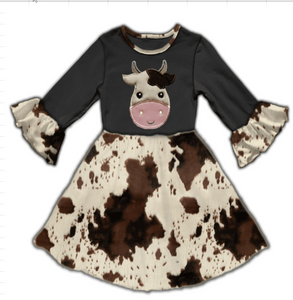 Fall Preorder: Friendly Moo Cowhide Ruffle Sleeve Dress