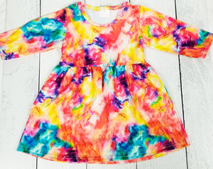 Bright Colors Tie-Dye L/S Dress