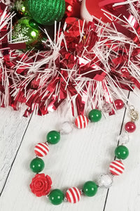 Holiday Bubblegum Necklace - Striped Red Rose [PREORDER]