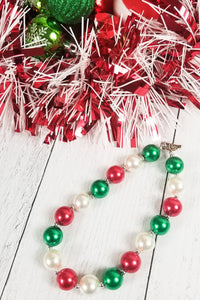 Holiday Bubblegum Necklace - Red, White, & Green Pearlescent [PREORDER]