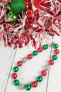 Holiday Bubblegum Necklace - Red & Green with Silver Sparkle [PREORDER]