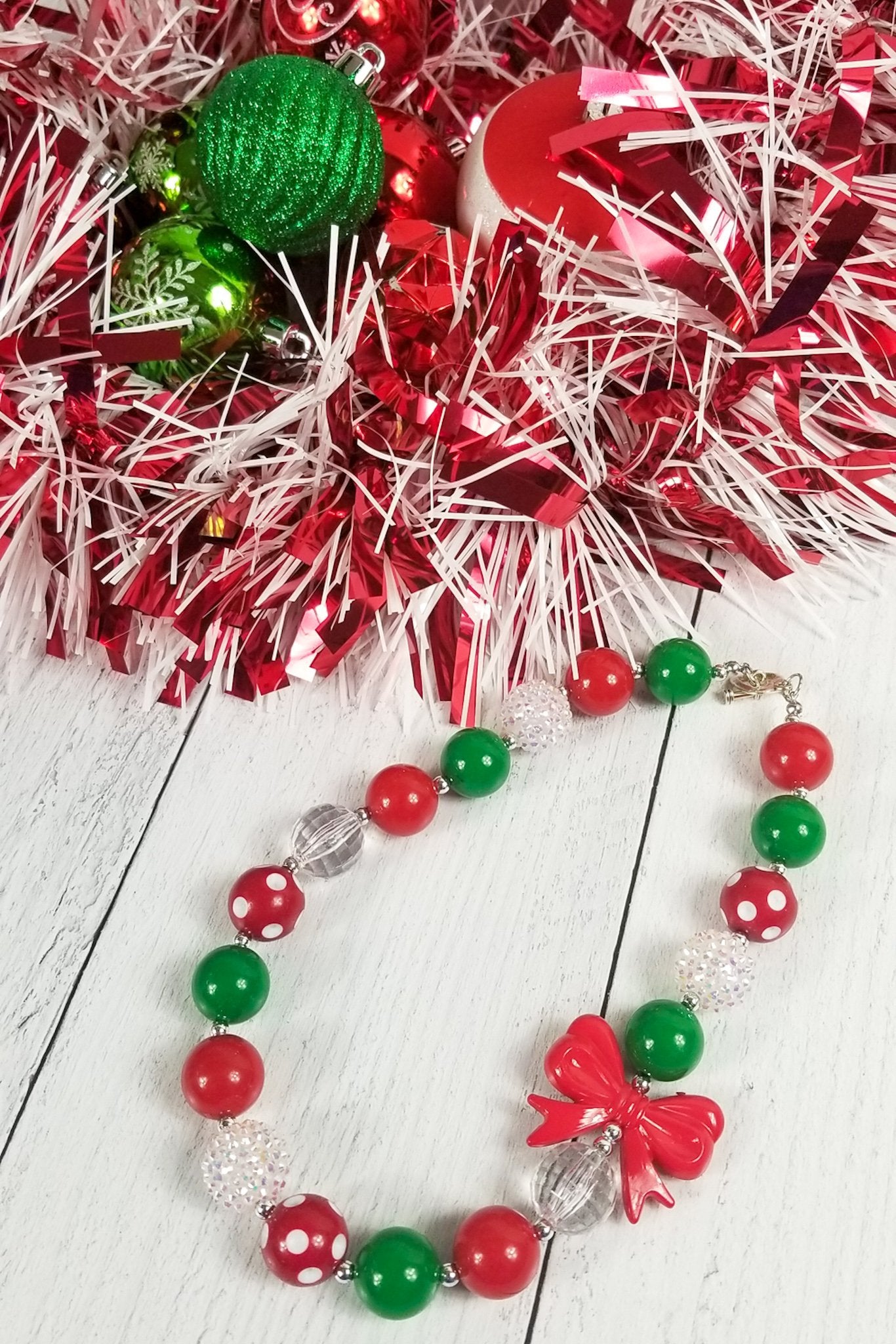 Holiday Bubblegum Necklace - Polka Dot Bow [PREORDER]