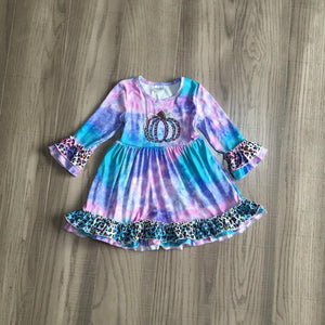 Fall Preorder: Purple Tie Dye Leopard Pumpkin Dress