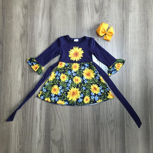 Fall Preorder: Blue Sunflowers Bell Sleeve Dress