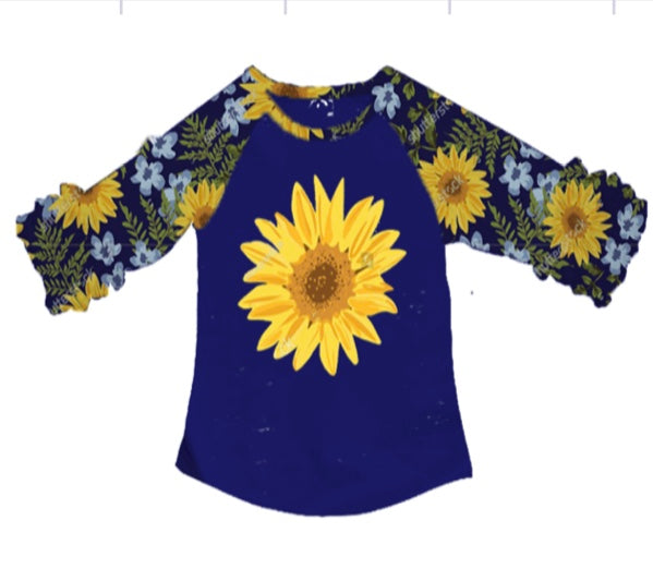 Fall Preorder: Blue Sunflowers Ruffle Sleeve Tee