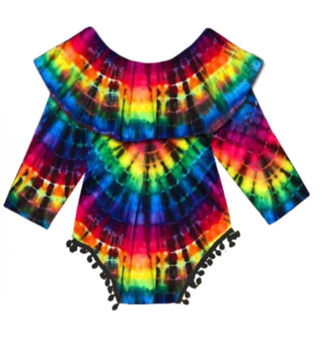 Fall Preorder: Bright Colors Tie-Dye Pom Romper