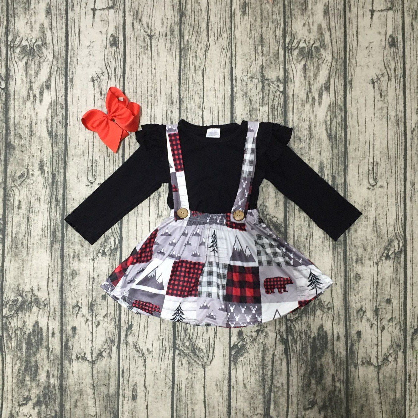 [PREORDER] Buffalo Plaid Winter Patchwork Shirt and Jumper Outfit