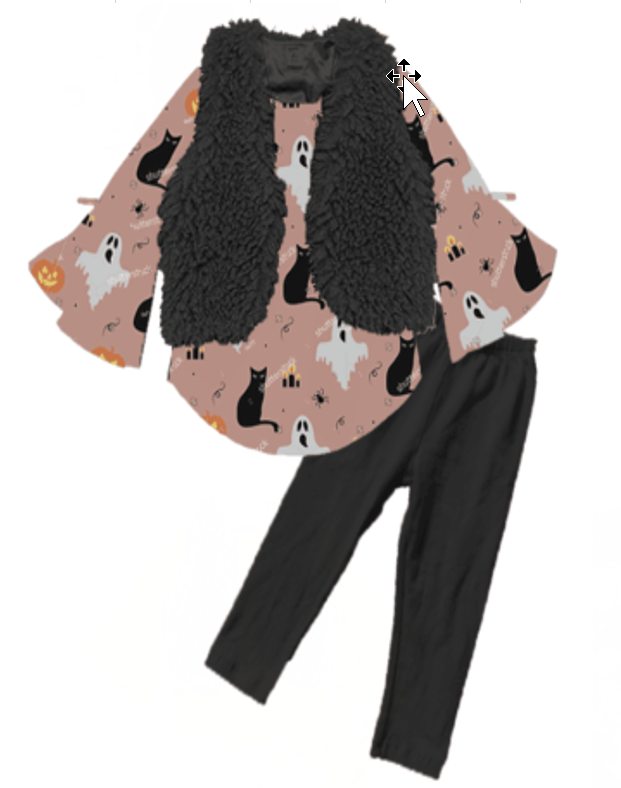 Fall Preorder: Dusty Rose Cats and Ghosts Fuzzy Vest Outfit