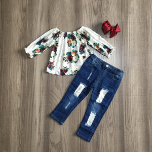 Floral Long Sleeve Denim Outfit [PREORDER]