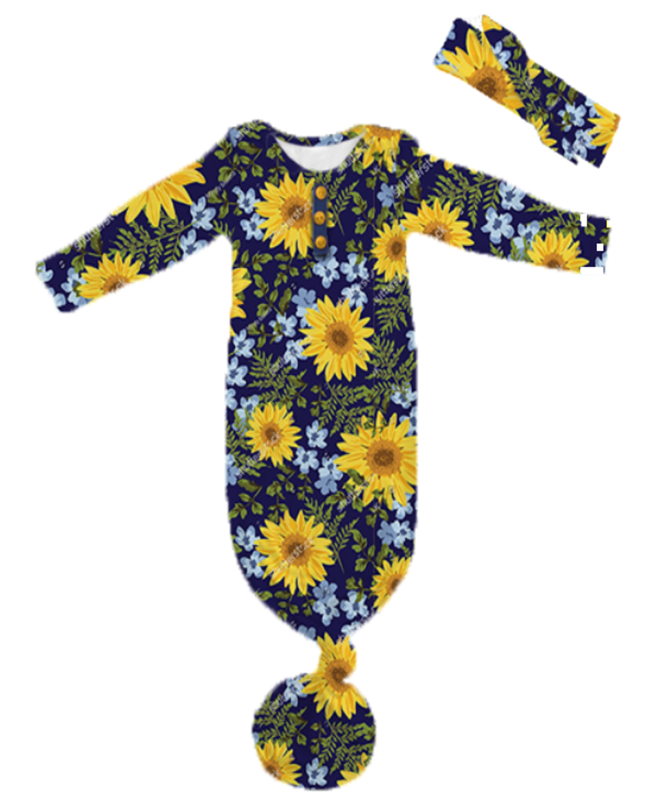 Fall Preorder: Floral Gown with Headband - Blue