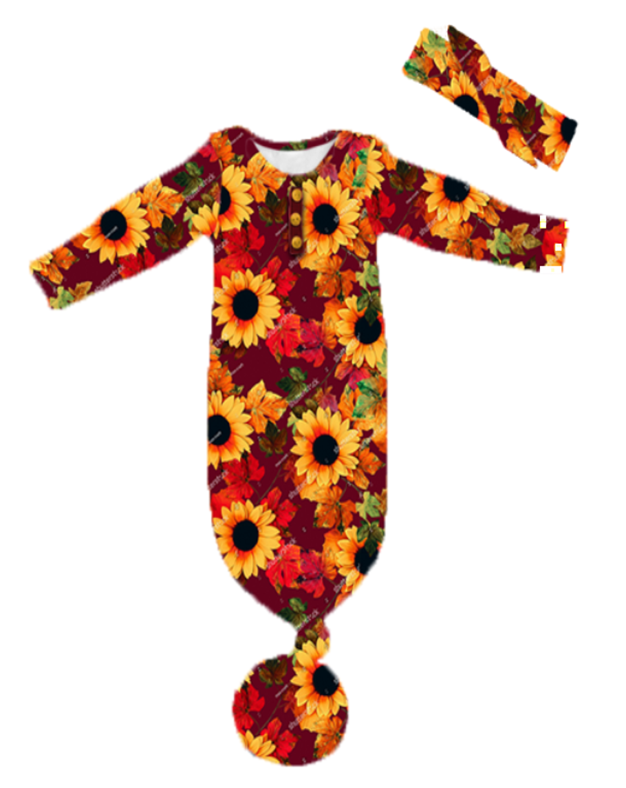 Fall Preorder: Floral Gown with Headband - Brick Red