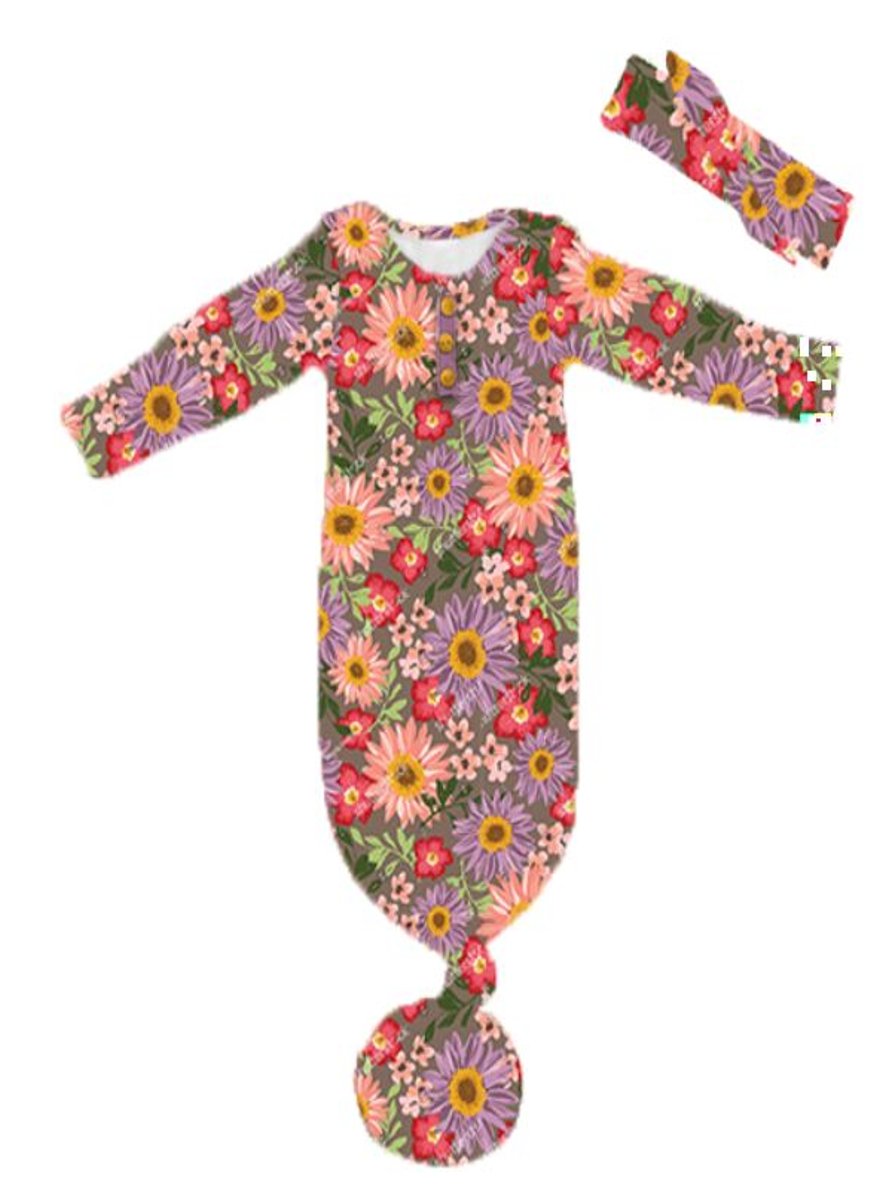 Fall Preorder: Floral Gown with Headband - Pastels