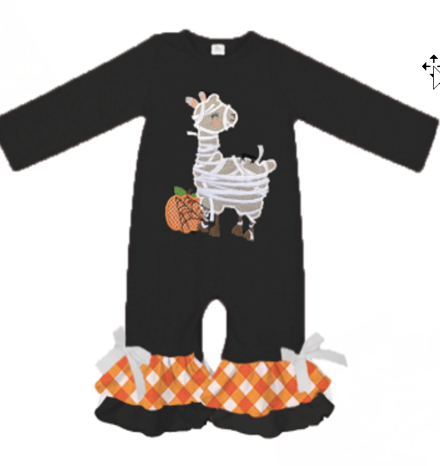 Fall Preorder: Halloween Llama Ruffle Detail Romper