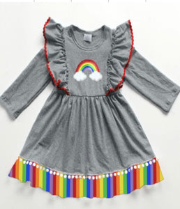 Fall Preorder: Rainbow PomPom Long Sleeve Dress