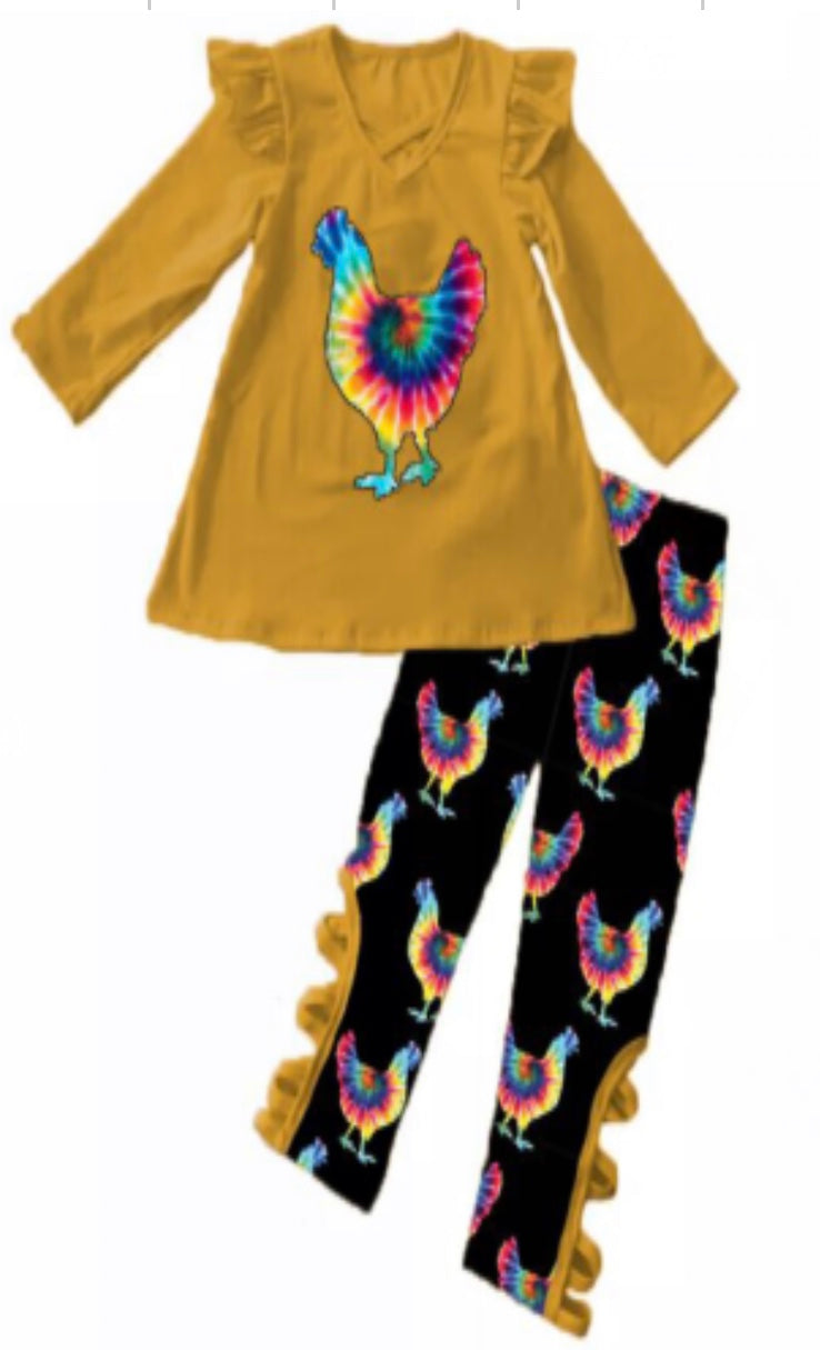 Fall Preorder: Tie Dye Rooster Lattice Detail Pants Outfit