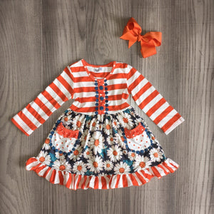 Orange Striped Floral Pocket Dress - [PREORDER]