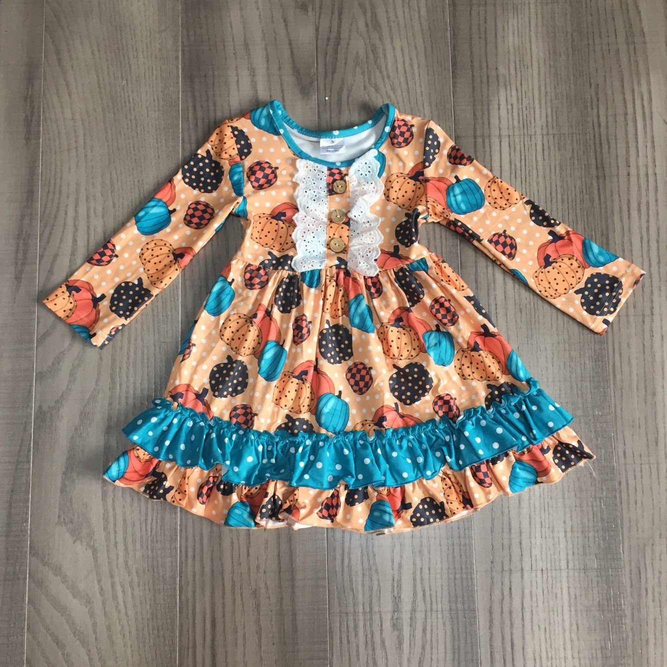 [PREORDER] Orange and Blue Pumpkins, Dots, 'n Lace Ruffle Dress