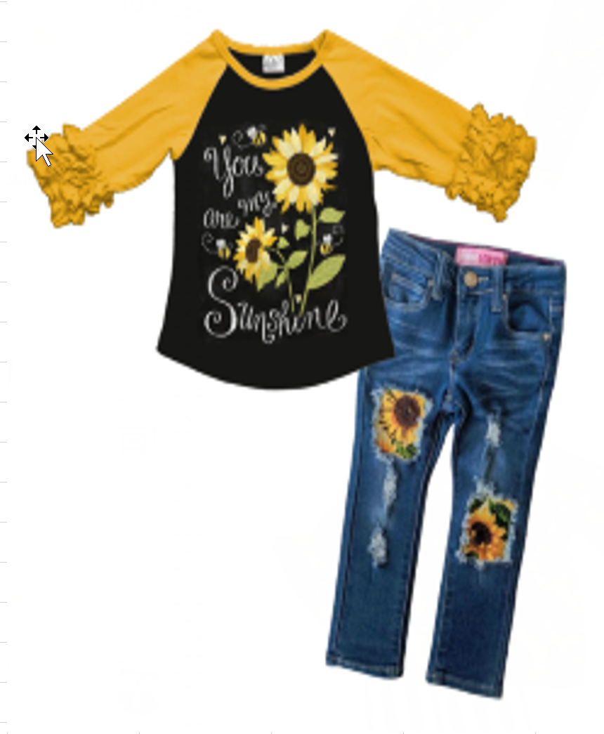 Fall Preorder: My Sunshine Sunflowers Distressed Denim Pant Outfit