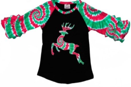 [PREORDER] Tie Dye Reindeer Ruffle Sleeve Shirt