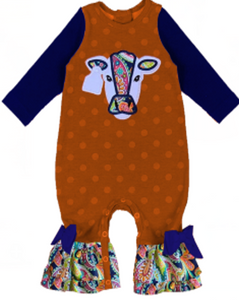 Paisley Face Cow Ruffle Romper