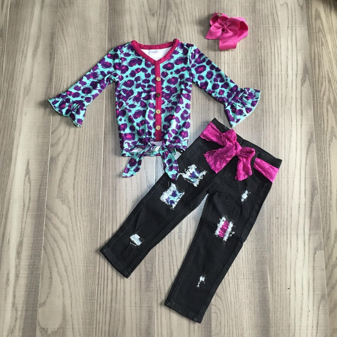 Purple Leopard Distressed Jeans Outfit [PREORDER]