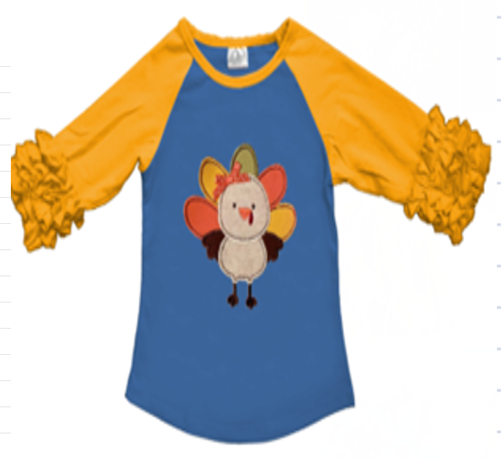 Patchwork Turkey Cutie Ruffle Sleeve Shirt [PREORDER]