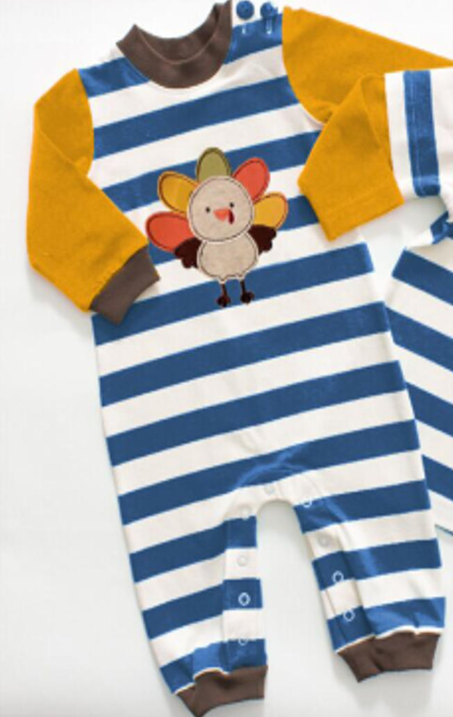 Patchwork Turkey Cutie Striped Romper [PREORDER]