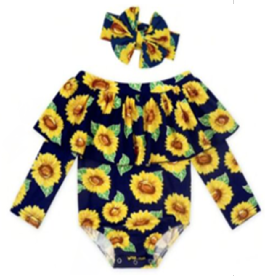 Sweet Sunflower Romper & Hairbow Set [PREORDER]