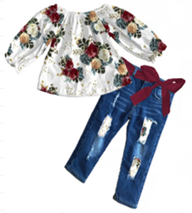 Floral Long Sleeve Denim Outfit [PREORDER]