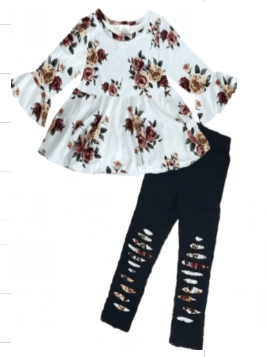 Floral Top With Distressed Pants [PREORDER]