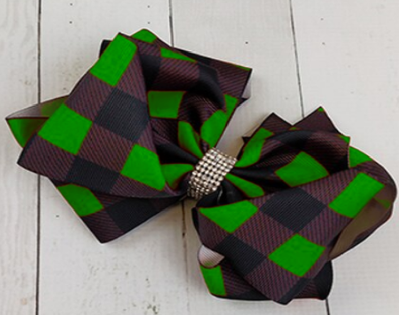 Green Plaid Sparkle Hairbow [PREORDER]