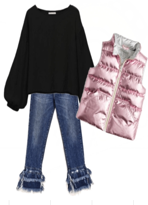 Three Piece Vest Outfit - Black/Pink [PREORDER]