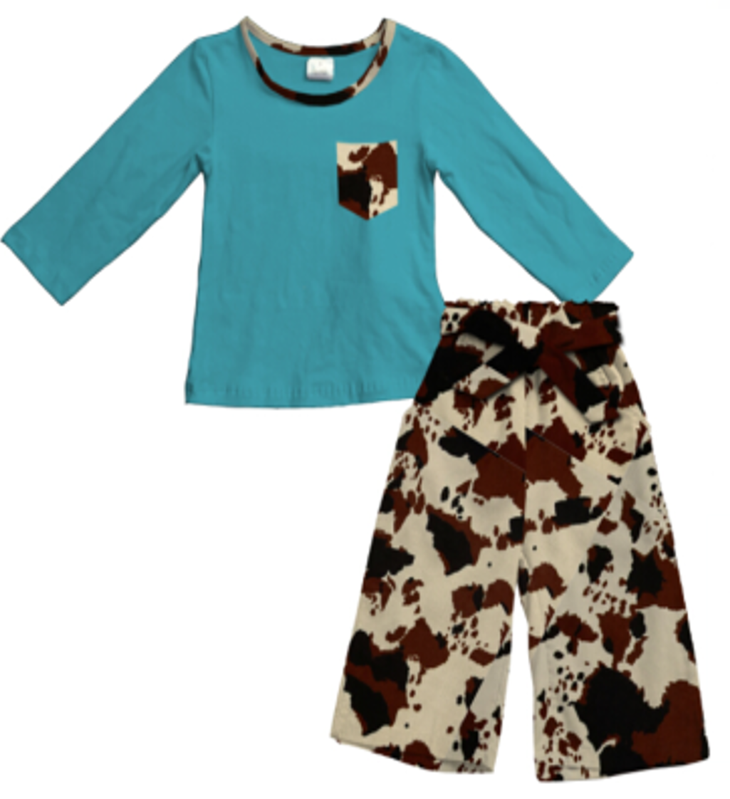 Fall Preorder: Teal/Cowhide Wide Leg Pants Outfit