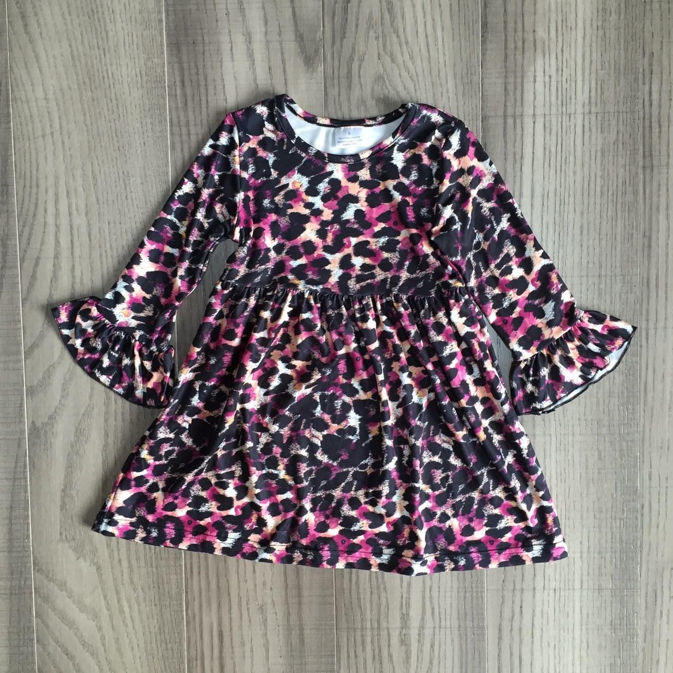 Watercolor Cheetah Ruffle Sleeve Dress - [PREORDER]