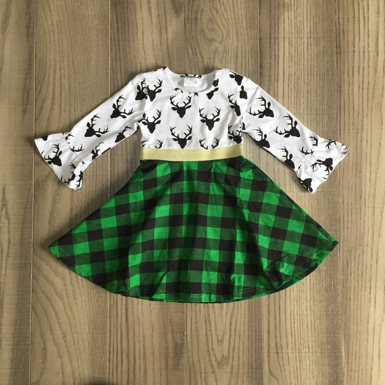 Green Buffalo Plaid Reindeer Holiday Dress