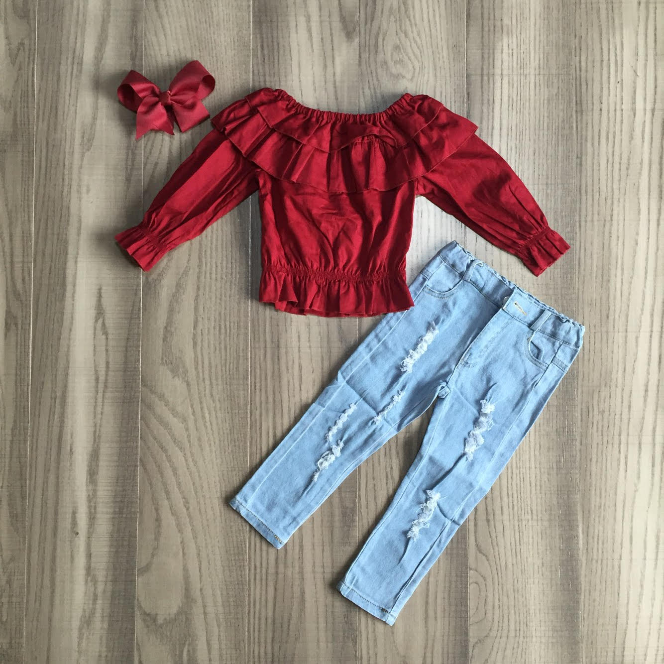 Fall Preorder: Scarlet Ruffles Distressed Denim Set