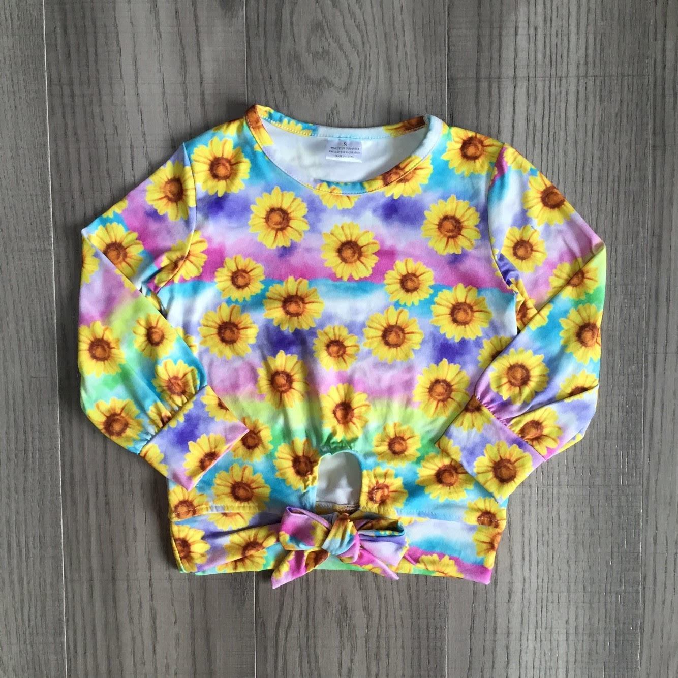 [PREORDER] Tie Dye Sunflowers Long Sleeve Tie-Up Shirt