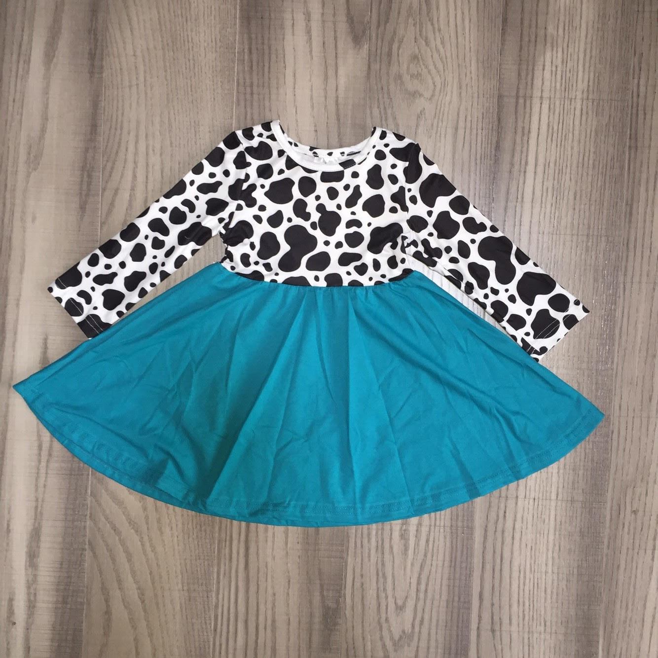 [PREORDER] Teal Skirted Moo Cow Dress